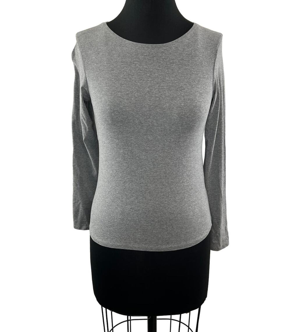 Vintage EILEEN FISHER Gray Top Rayon Stretch Crew Neck Size Petite Small PS